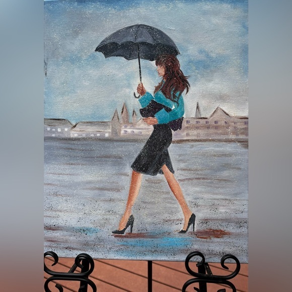 Stylish Woman with Umbrella original Painting 16”x20”